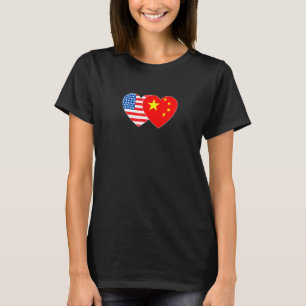 China and USA Flag Twin Heart for Chinese American T-Shirt