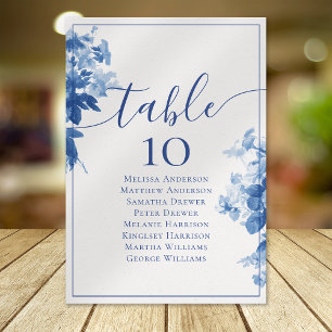 China Blue Floral Wedding Table Seating Chart Table Number