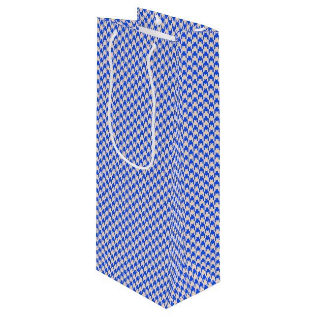China Blue Houndstooth Wine Gift Bag (Front Angled)