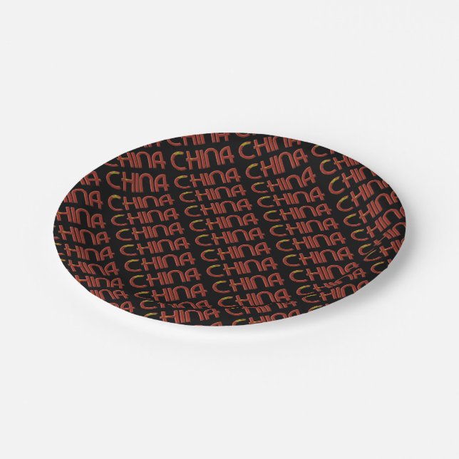 China Chinese Flag Colours Typography Paper Plate (Angled)