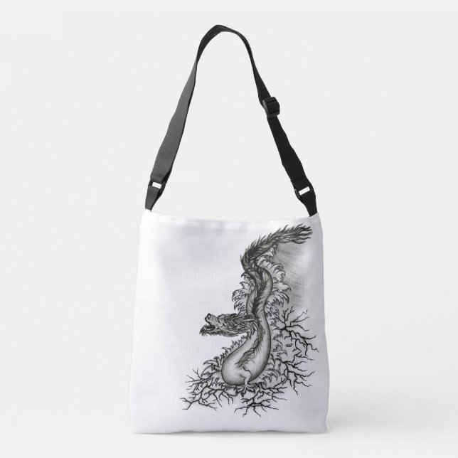 China Dragon, Black and white Design in Tattoostyl Crossbody Bag (Back)