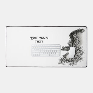 China Dragon, Black and white Design in Tattoostyl Desk Mat