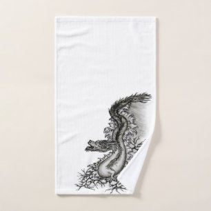 China Dragon, Black and white Design in Tattoostyl Hand Towel