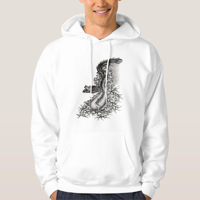 China Dragon, Black and white Design in Tattoostyl Hoodie (Front)