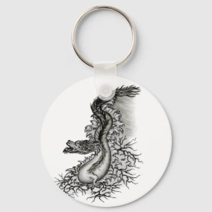 China Dragon, Black and white Design in Tattoostyl Key Ring