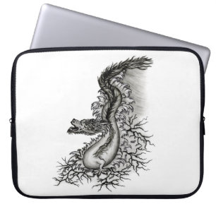 China Dragon, Black and white Design in Tattoostyl Laptop Sleeve