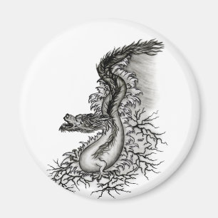 China Dragon, Black and white Design in Tattoostyl Magnet