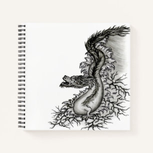 China Dragon, Black and white Design in Tattoostyl Notebook