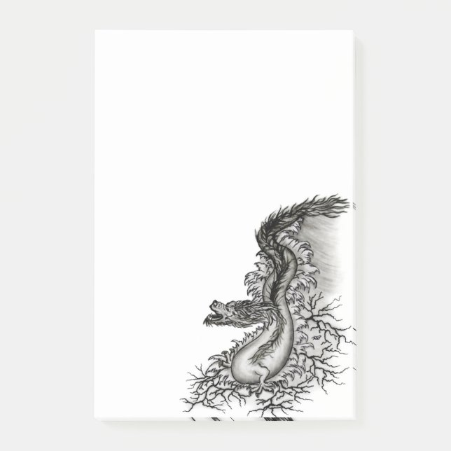 China Dragon, Black and white Design in Tattoostyl Post-it Notes (Front)
