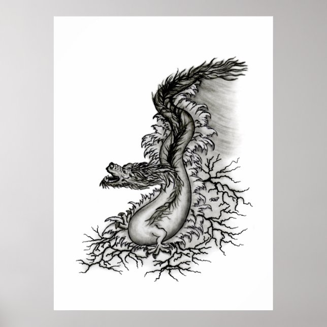 China Dragon, Black and white Design in Tattoostyl Poster (Front)