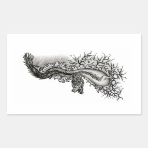China Dragon, Black and white Design in Tattoostyl Rectangular Sticker