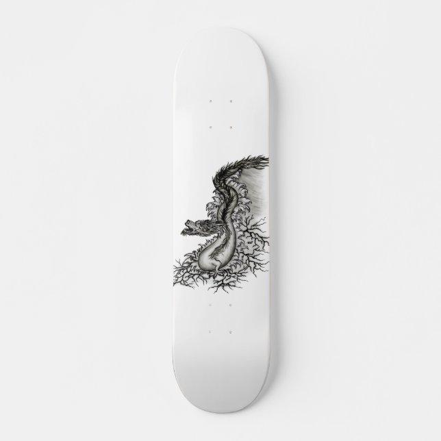 China Dragon, Black and white Design in Tattoostyl Skateboard (Front)