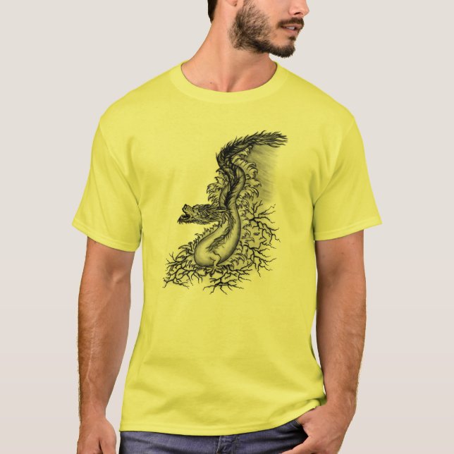 China Dragon, Black and white Design in Tattoostyl T-Shirt (Front)