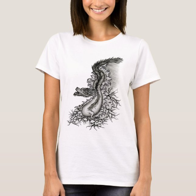China Dragon, Black and white Design in Tattoostyl T-Shirt (Front)