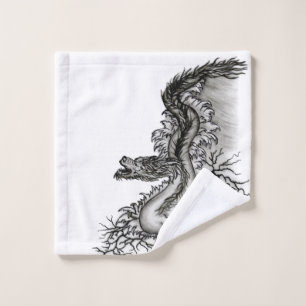 China Dragon, Black and white Design in Tattoostyl Wash Cloth