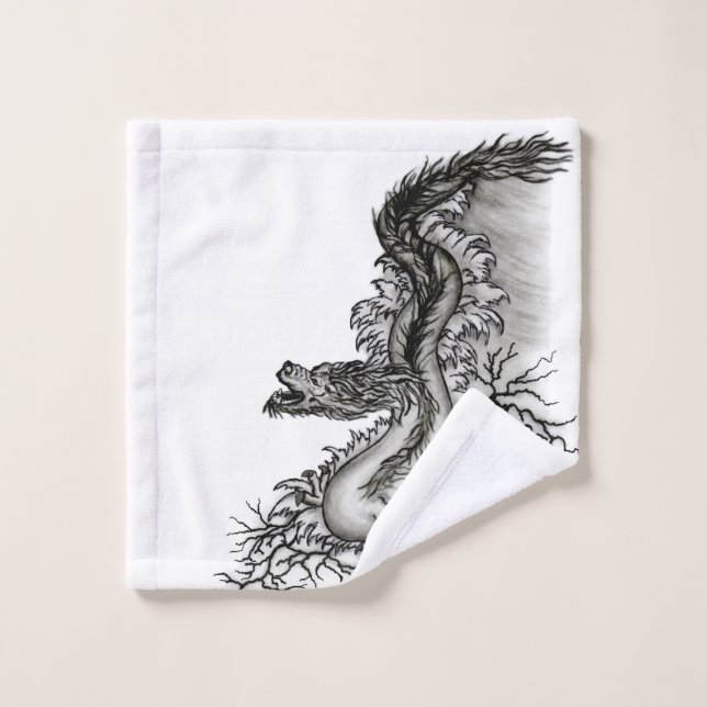 China Dragon, Black and white Design in Tattoostyl Wash Cloth (Wash Cloth)