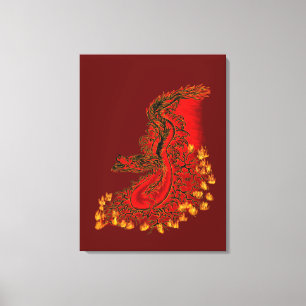 China Dragon red and gold design Canvas Print
