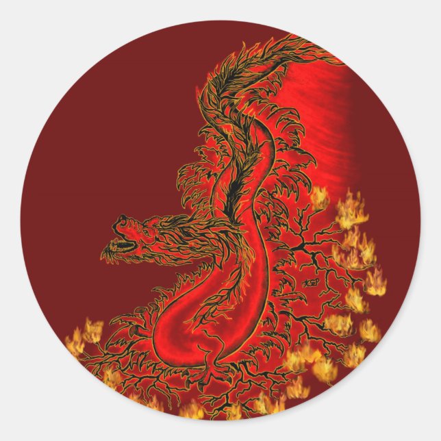 China Dragon red and gold design Classic Round Sticker (Front)