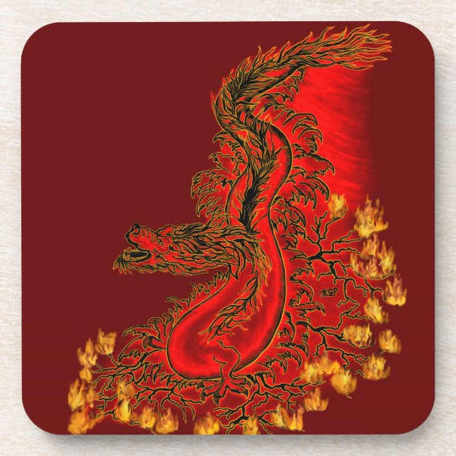 China Dragon red and gold design Coaster (Front)