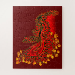 China Dragon red and gold design Jigsaw Puzzle