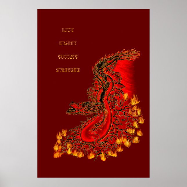 China Dragon red and gold design Poster (Front)
