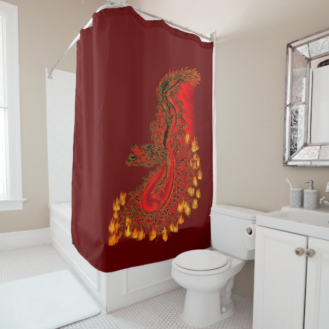 China Dragon red and gold design Shower Curtain (In Situ)