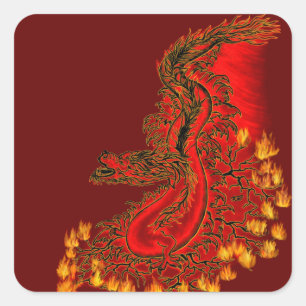 China Dragon red and gold design Square Sticker