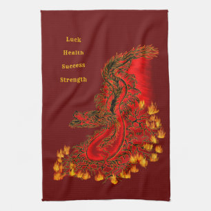 China Dragon red and gold design Tea Towel