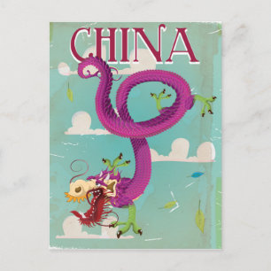 China Dragon Vintage Travel Poster Postcard