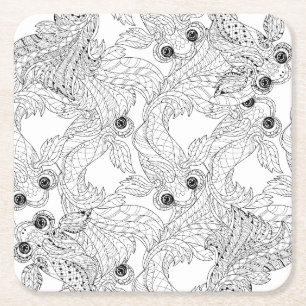 China Fish Doodle Square Paper Coaster