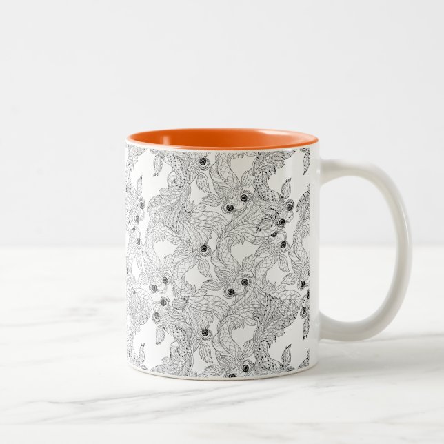 China Fish Doodle Two-Tone Coffee Mug (Right)