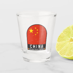 China Flag Emblem Distressed Vintage Shot Glass