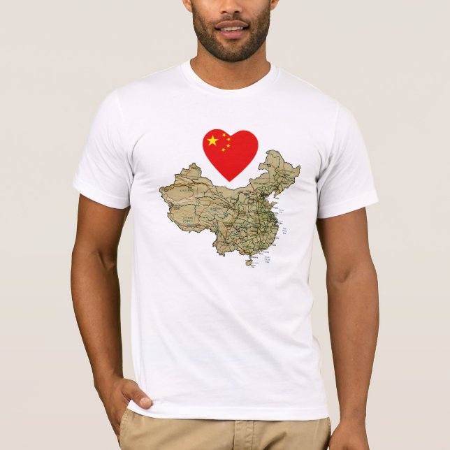 China Flag Heart and Map T-Shirt (Front)