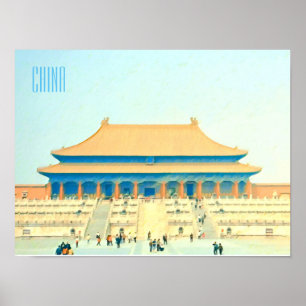 China Forbidden City vintage travel Poster