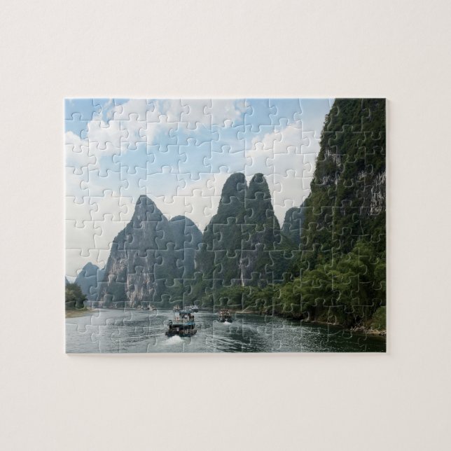 China, Guilin, Li River, River boats line the Jigsaw Puzzle (Horizontal)