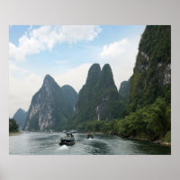 China, Guilin, Li River, River boats line the