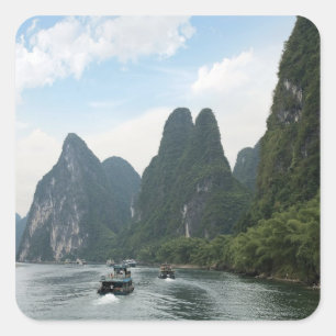 China, Guilin, Li River, River boats line the Square Sticker
