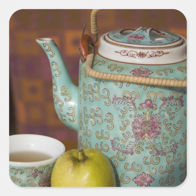 China, Hong Kong. Traditional Chinese teapot & 2 Square Sticker (Front)