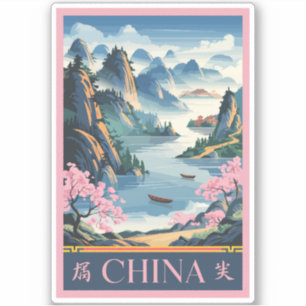 China Illustration Pink Travel Art Vintage
