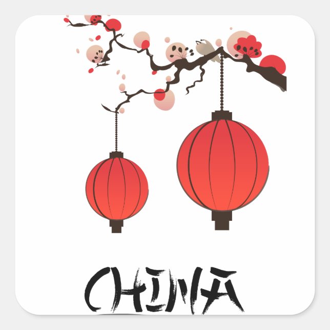 China Lanterns Travel poster print. Square Sticker (Front)