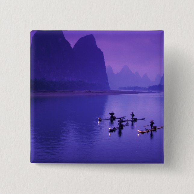 China, Li River. Cormorant fishermen. 15 Cm Square Badge (Front)
