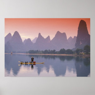 China, Li River. Single cormorant fisherman. Poster
