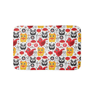 China lucky cat, dragon, and panda bath mat