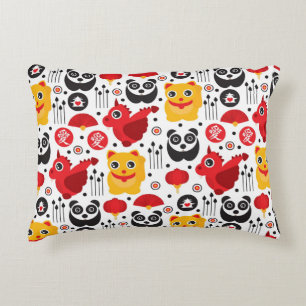 China lucky cat, dragon, and panda decorative cushion