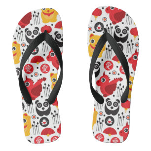 China lucky cat, dragon, and panda jandals