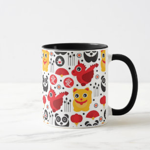 China lucky cat, dragon, and panda mug