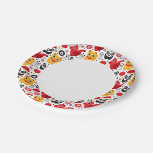 China lucky cat, dragon, and panda paper plate