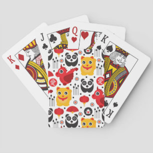 China lucky cat, dragon, and panda playing cards