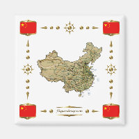 China Map + Flags Magnet