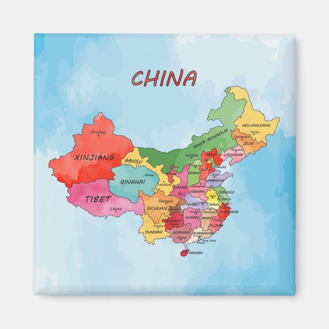 China Map watercolor artwork Magnet (Front)